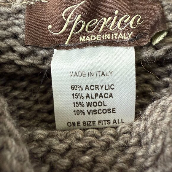 Sperico Italy Knit Wool Alpaca Blend Poncho Sweater OS Cowl Neck Lace Trim Brown - Picture 3 of 9